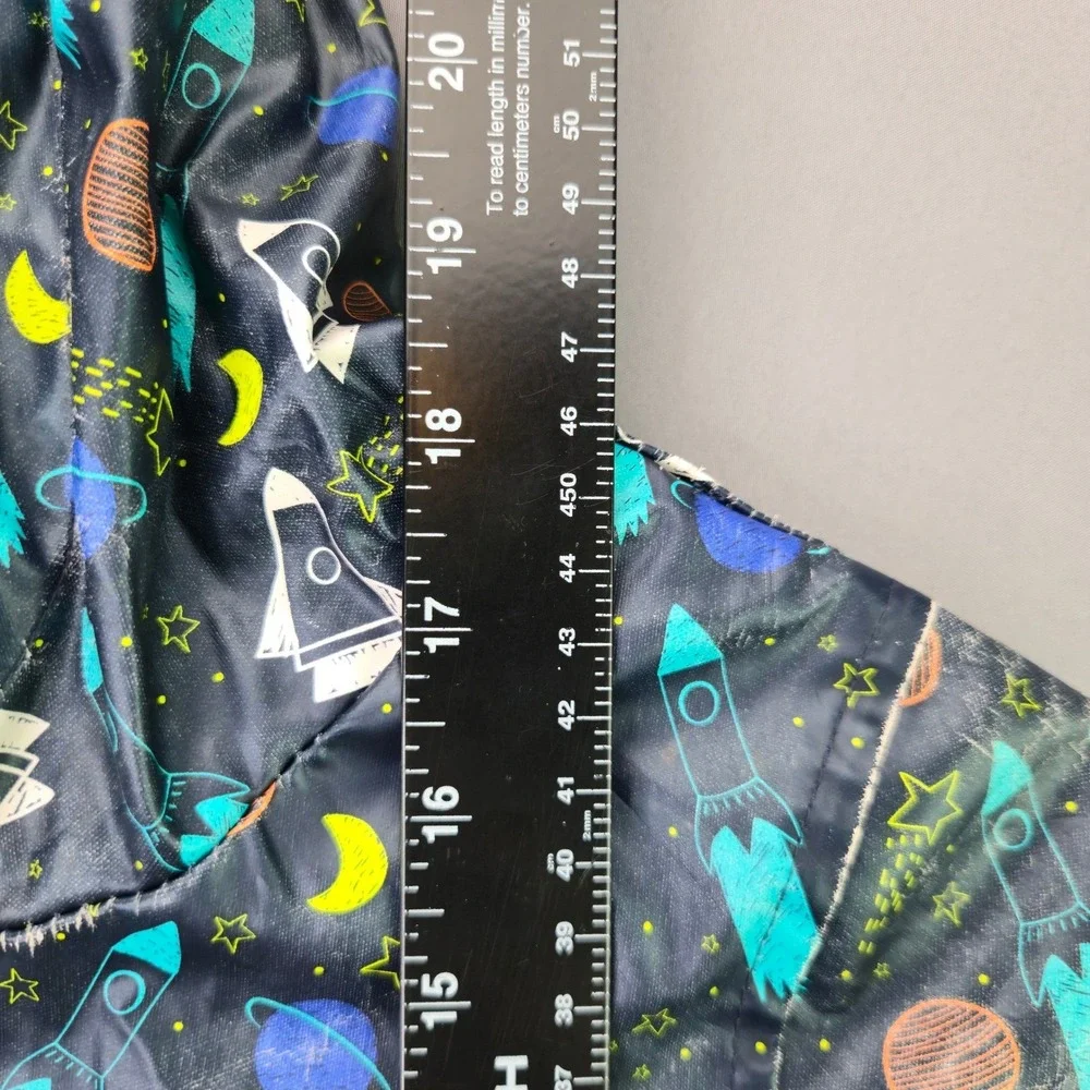 Cat & Jack Rain Jacket Space Rocket Ship 3T Blue Hooded Windbreaker Lined Pocket